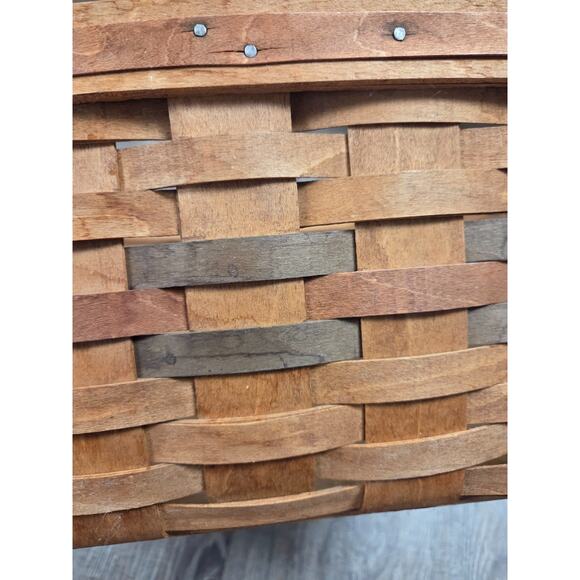 Longaberger Large Handwoven Brown Basket Signed 1988 Red Green Trim With Handle - Picture 2 of 6